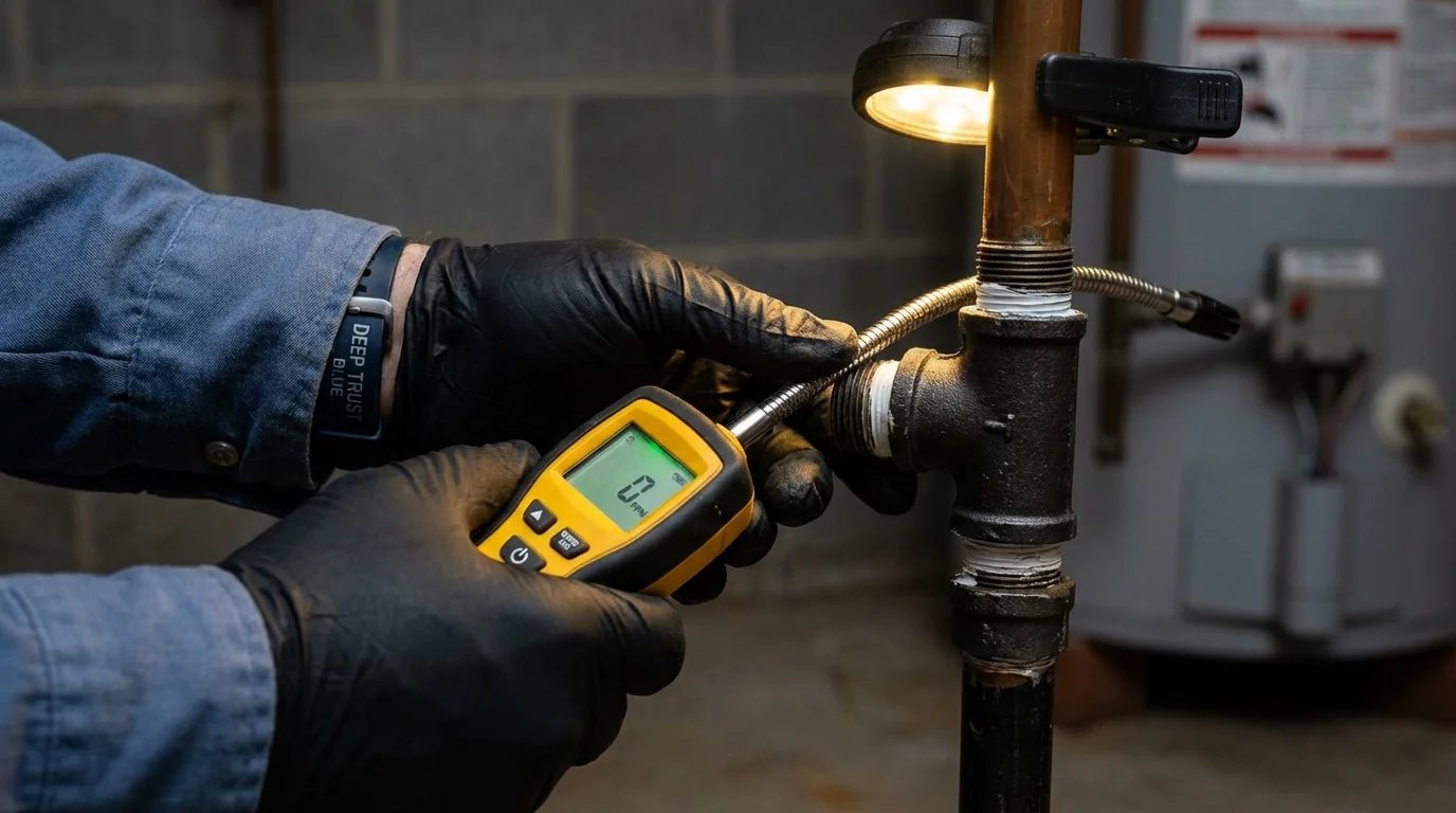 Gas leak detection with electronic sniffer by Johns Plumbing LLC in Cushing