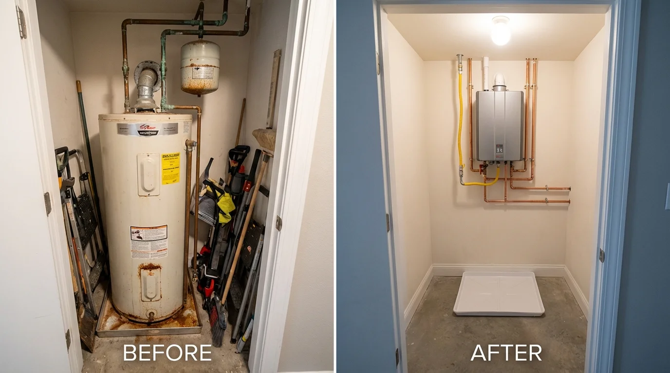 Tank water heater versus wall-mounted tankless unit comparison for Cushing, OK homeowners