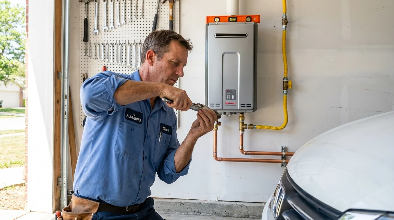 Tankless water heater installation by a Johns Plumbing LLC plumber in Cushing