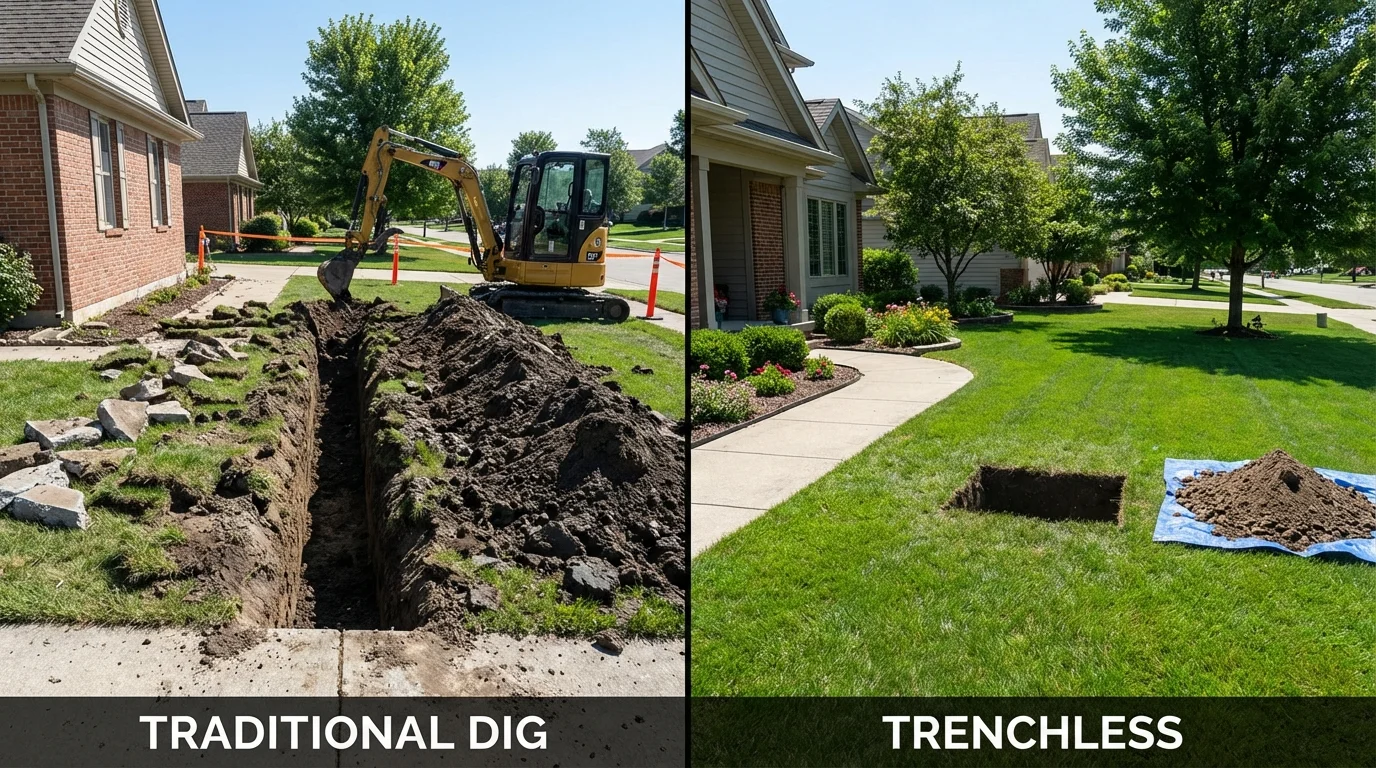 Trenchless sewer repair with minimal yard damage versus traditional excavation in Cushing, OK